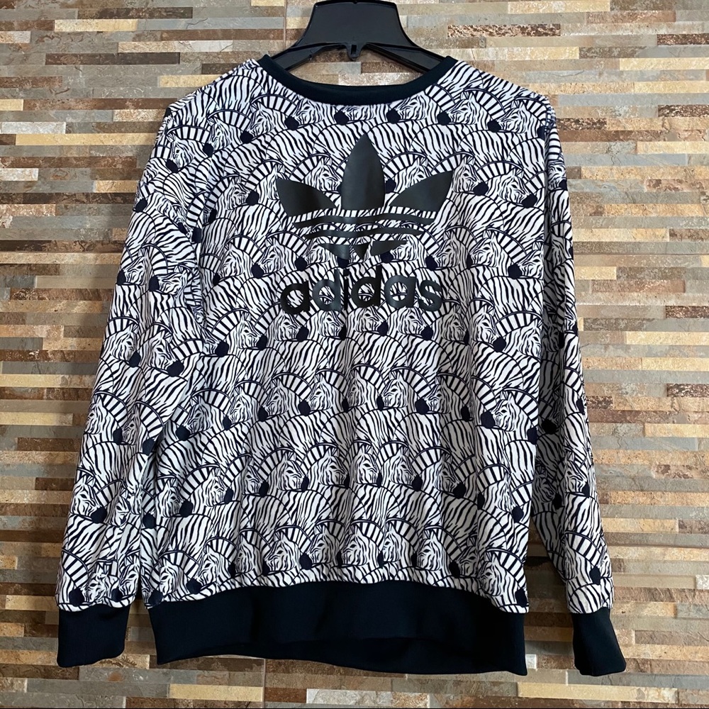 Adidas Zebra Print Velour Crew Neck Top kids Large